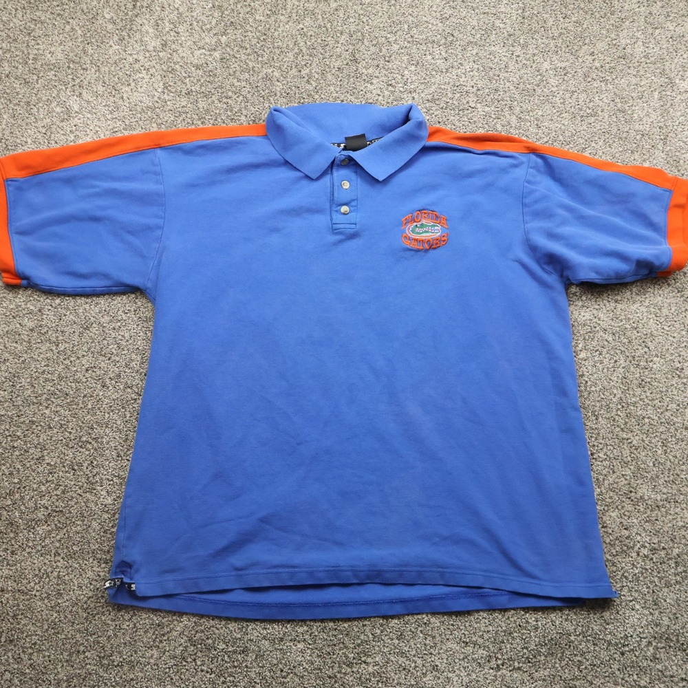 Starter Shirt Mens XL‎ Florida Gators Polo Blue Orange Striped Trim Teamwear